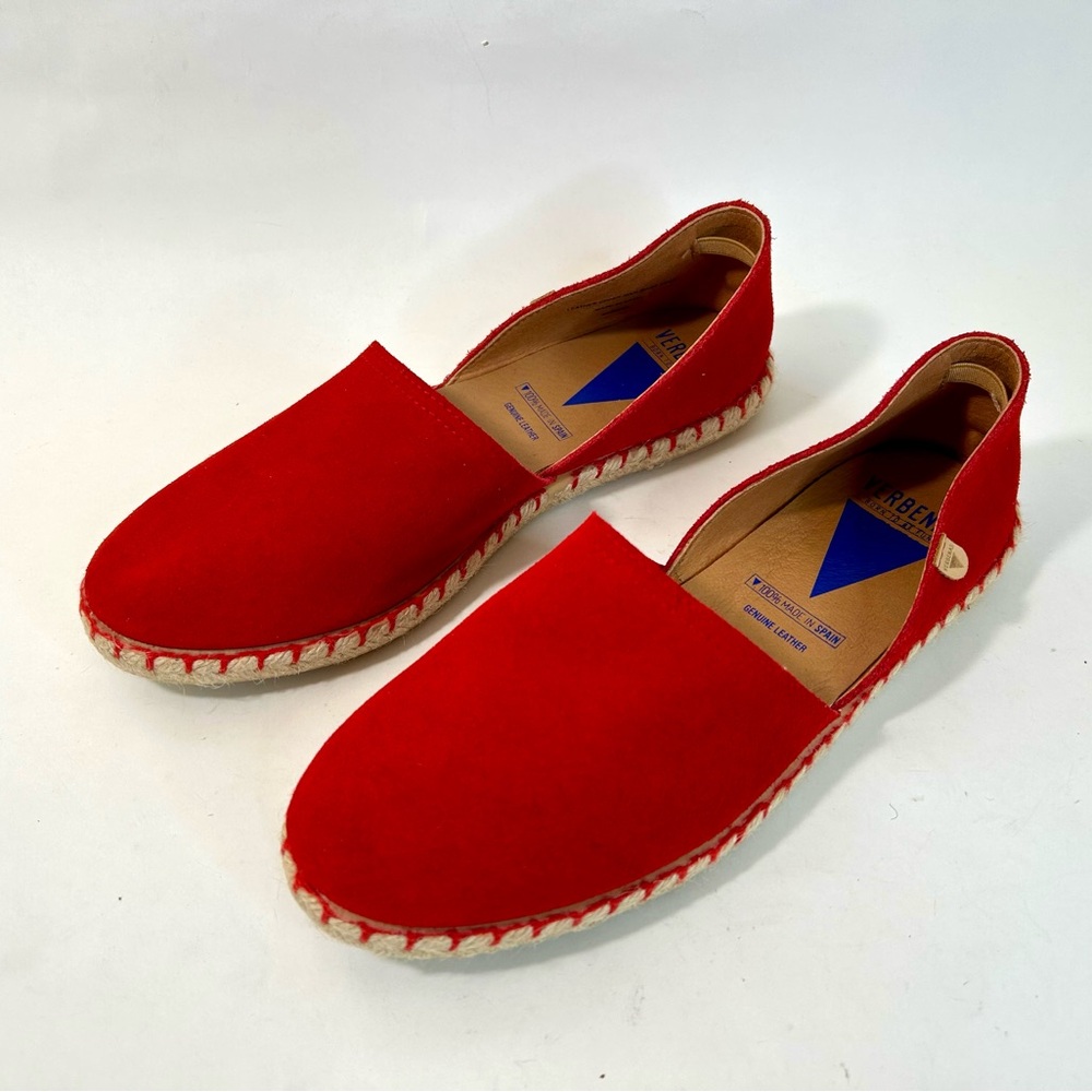 Verbenas Carmen Serraje Flat Espadrilles Slipons in Fuego Red Suede size 40 EUC
